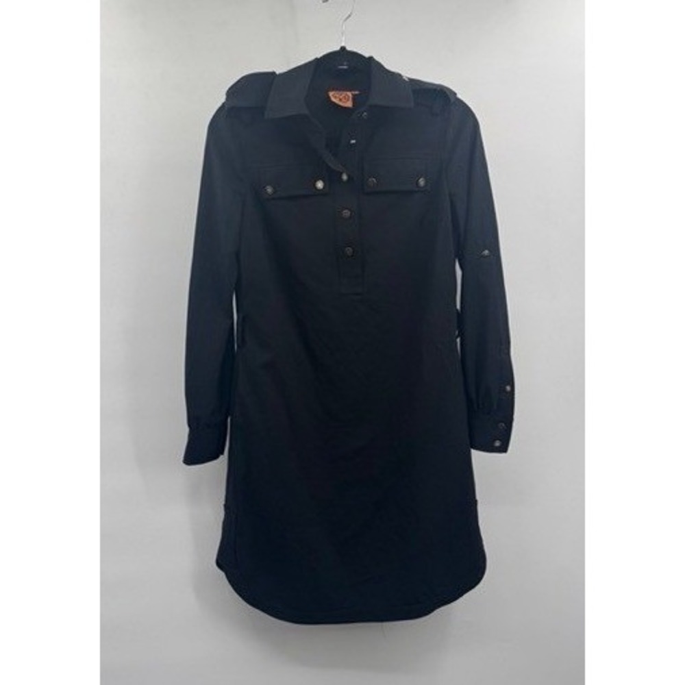 Tory Burch Black Wool Military Long Sleeve Button Dress SZ 2 Minimalist Office
